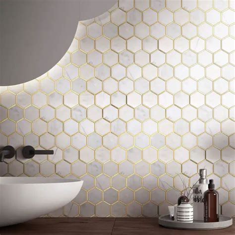 Mosaico Hexagonal Vidrio 28x41 Marmolado Con Bordes Dorados — Acher