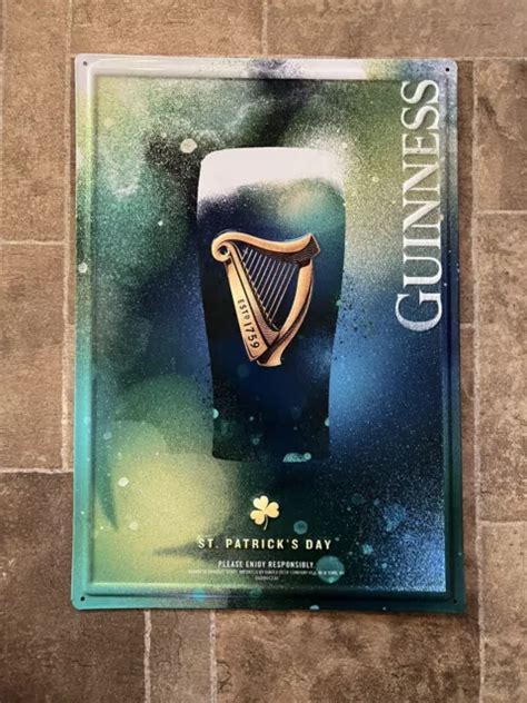 Guinness Beer St Patricks Day Pint Glass Harp Embossed Tin Sign New Bar Pub £2365 Picclick Uk