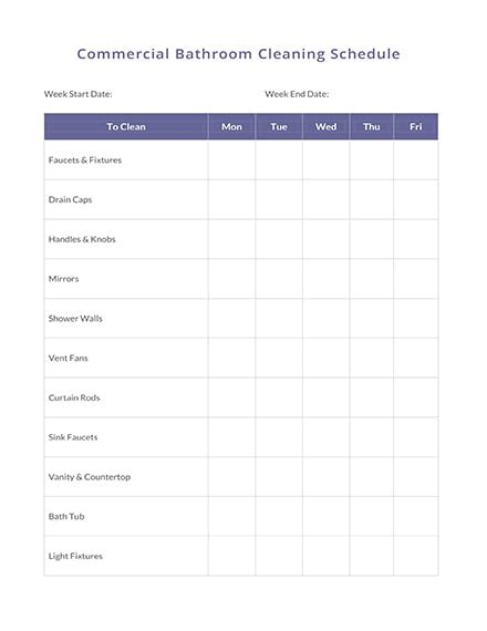 Hourly Bathroom Cleaning Schedule Template: Download 128+ Schedules in ...