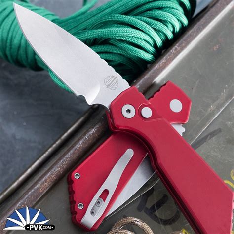 Protech Strider Pt Pt201 Red Stonewash Magnacut Blade Red Smooth