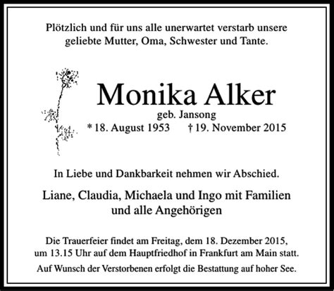 Traueranzeigen Von Monika Alker Trauer Rheinmain De