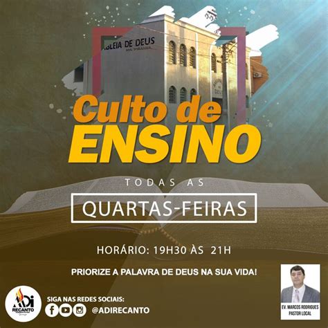 Todas As Quartas Feiras - A Paz do Senhor. Todas as Quartas Feiras temos Culto de Ensino. Venha ...