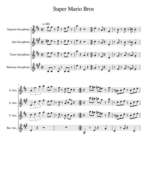 Super Mario Bros Ground Theme Sheet Music For Saxophone Alto Saxophone Tenor Saxophone