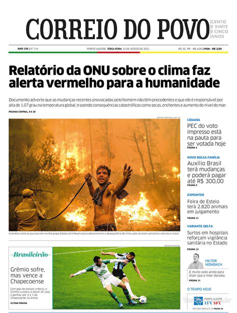 Capa Correio do Povo Edição Terça 10 de Agosto de 2021