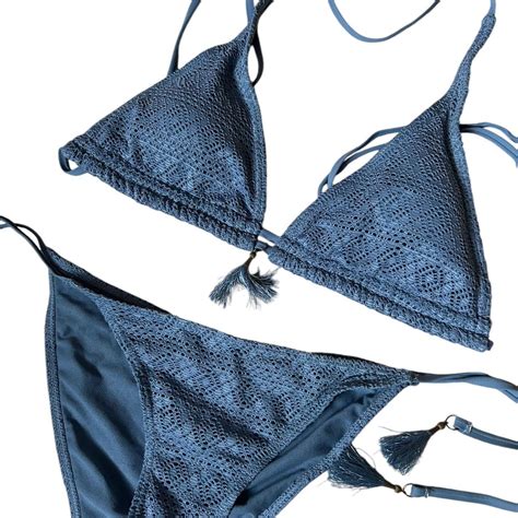 Blue Bikini Set With Tassels Beachyvibes Bikini Depop