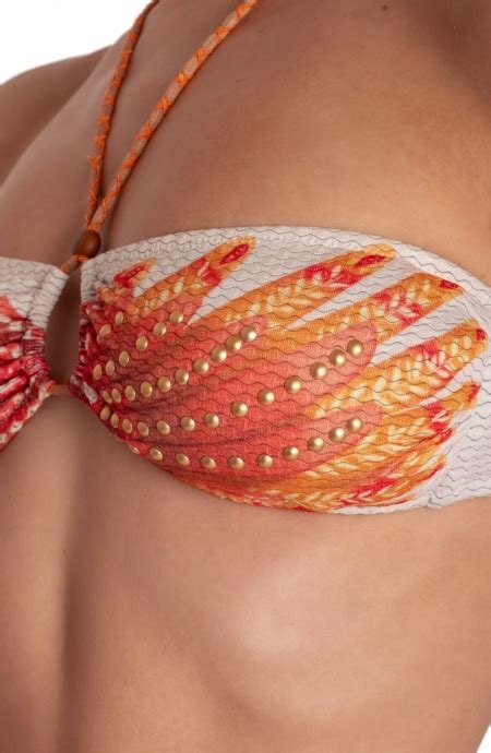 BIKINI FASCIA IMBOTTITA CON BORCHIE STAMPA WINGS Taglia S Colore Arancio Slip Brasiliana Fiocchi