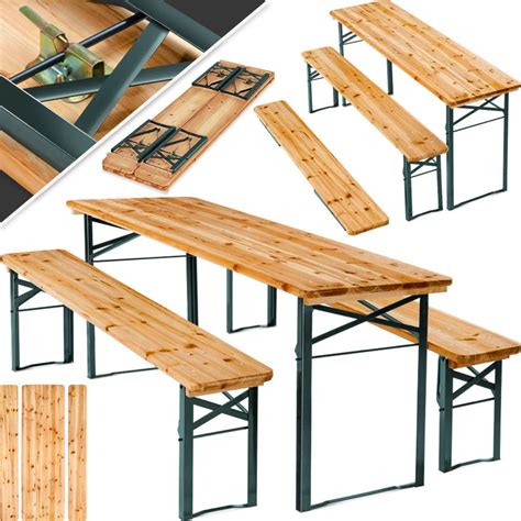 Buy Wooden picnic table & bench - 2 benches, 1 table online cheap | tectake