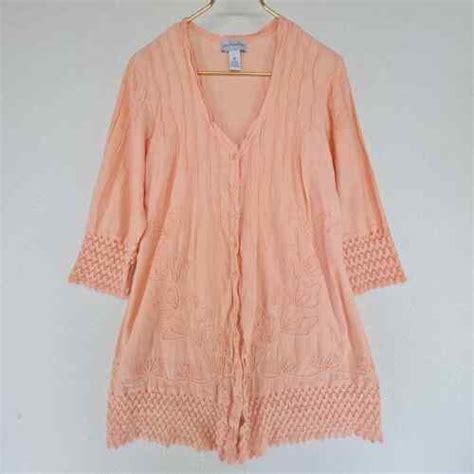 Soft Surroundings Peach Lace Embroidery Tunic Top Med Gem