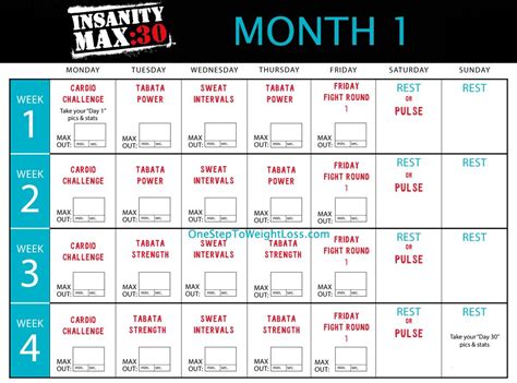 Insanity Max 30 Workout Calendar Month 1 Eoua Blog