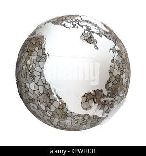 North America On Metallic Model Of Planet Earth Shiny Steel Continents