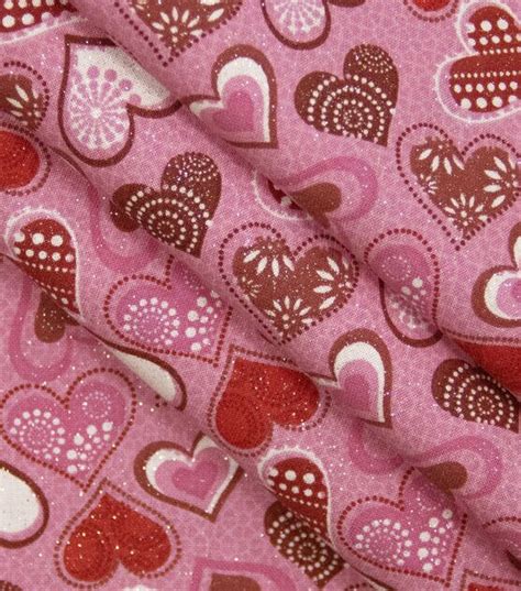 Glitter Patterned Hearts On Pink Valentines Day Cotton Fabric Joann