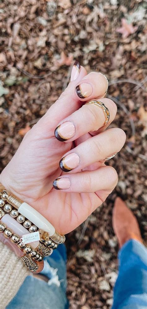 50 Trending Autumn Nail Colours And Designs Gold And Brown French Tip Nails