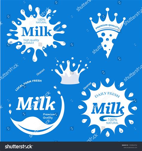 Milk Labels Vector Set Splash Blot Vector De Stock Libre De Regalías 1105854752 Shutterstock