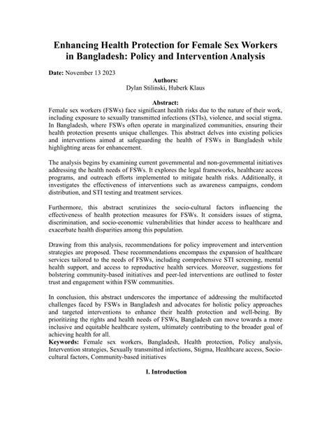 PDF Enhancing Health Protection For Female Sex Workers In Bangladesh Policy And Intervention