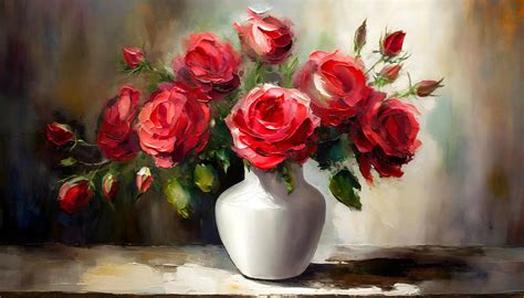 Red Roses In A White Vase Art Print Digital Art By Jackie Connelly