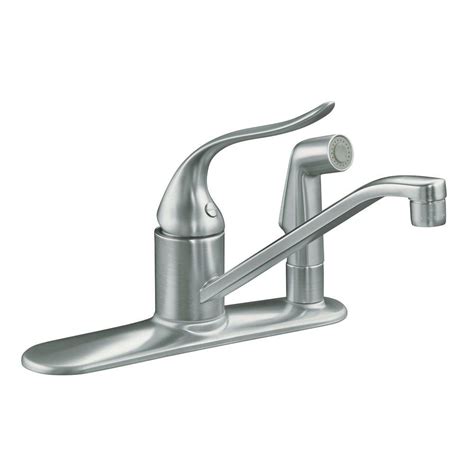 Kohler Coralais Low Arc Single Handle Standard Kitchen Faucet With Side Sprayer In Brushed