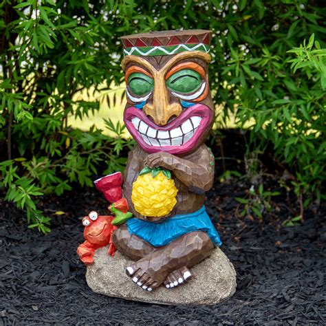 13.75" Solar Lighted Polynesian Outdoor Garden Smiling Tiki Statue | Christmas Central