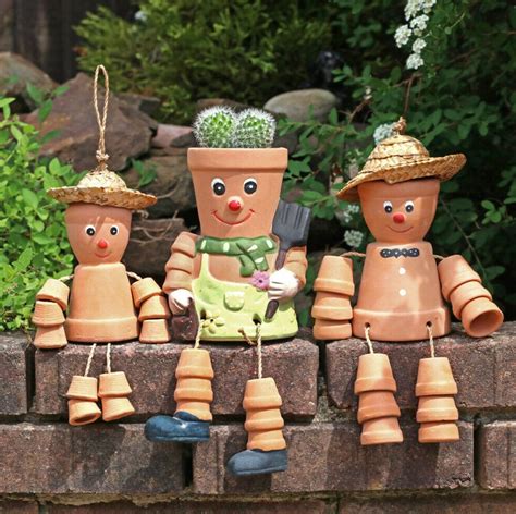 Garden Ornament Terracotta Flower Pot Men X3 Planter Garden Etsy