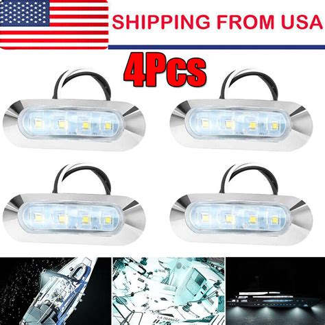 4Pcs White Marine Boat LED Stern Transom Lights Cabin Deck Courtesy