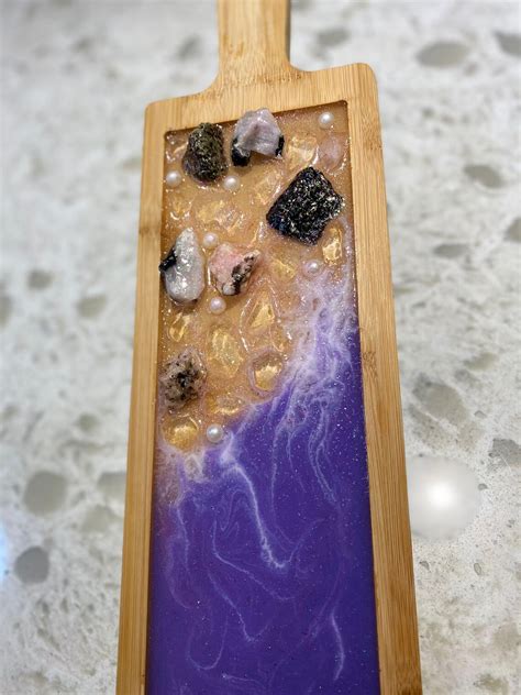 Purple Ocean Resin Charcuterie Board With Crystals Cheese Etsy