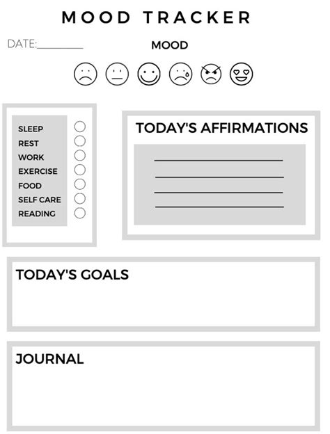 Mood Tracker Printable Mood Chart Mood Journal Emotion Tracker Mood