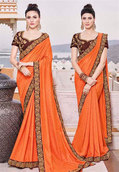 Orange Silk Embroidered Festival Wear Saree 35864