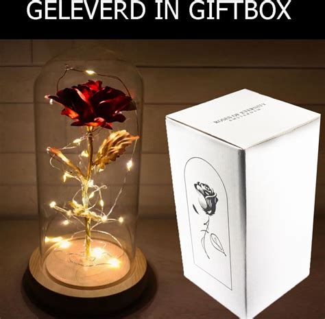 Roses Of Eternity Gouden Roos In Glazen Stolp Met Led Cadeau Voor