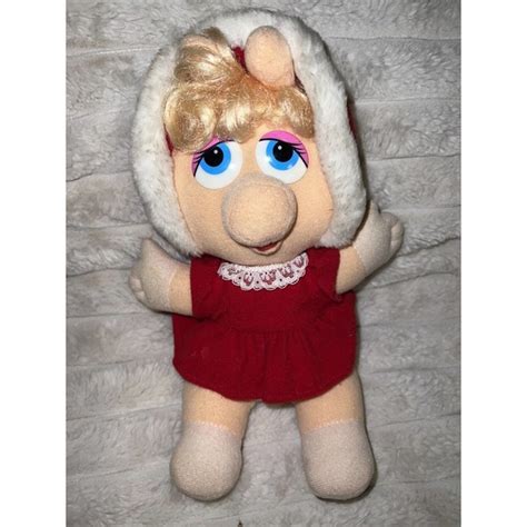 Hensen Toys Vtg Baby Miss Piggy Plush Muppet Jim Henson Red Bonnet