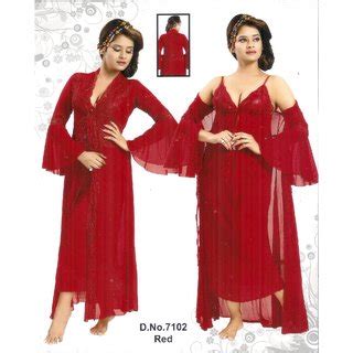 Buy Hot Sleep Wear Pc Nighty Panty And OVer Coat Hot Night Robe Set Maroon Bed Lounge Wear