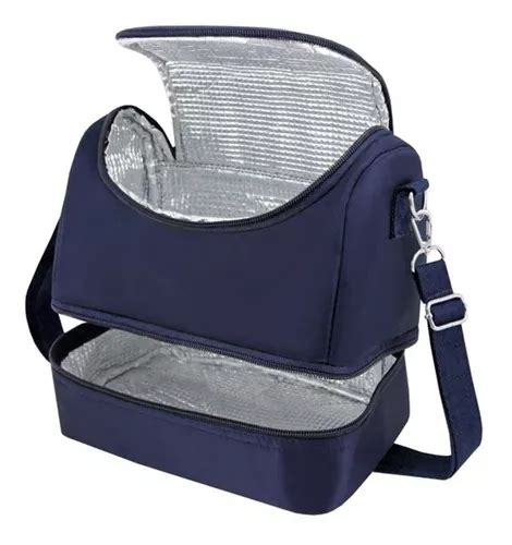 Bolsa Térmica Dupla Transversal Alça Jacki Design Cor Azul escuro