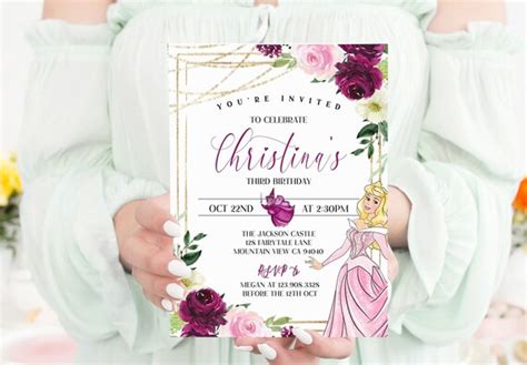 Sleeping Beauty Invitation Princess Aurora Birthday Invite Editable