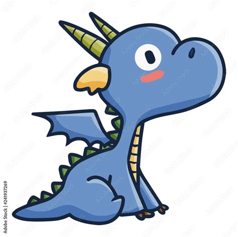 Funny and cute blue dragon staring at the sky - vector Stock Vector | Adobe Stock