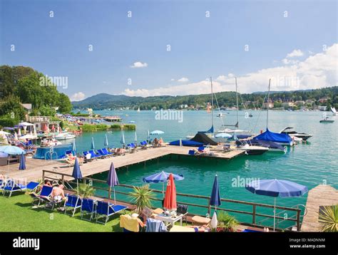 Beach On Lake Worth Resort Velden Am Worthersee See Austria Stock