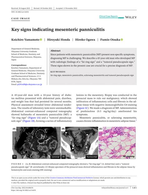 Pdf Key Signs Indicating Mesenteric Panniculitis