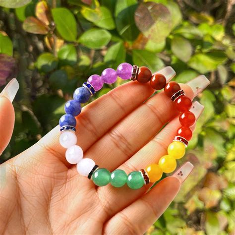 4mm 6mm 8mm 12mm Handmade Crystal 7 Chakra Bracelet Length 18cm