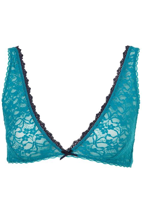 Lyst Topshop Lace High Apex Triangle Bra In Blue