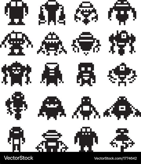 Pixel Robot Collection Royalty Free Vector Image