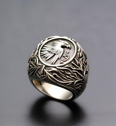 Premium Photo Elegant Silver Ring With Detailed Eagle Engraving And