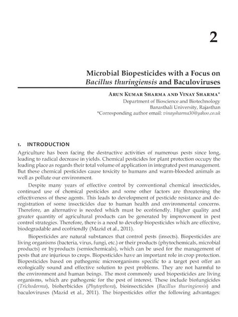 Pdf Microbial Biopesticides With A Focus On Bacillus Thuringiensis