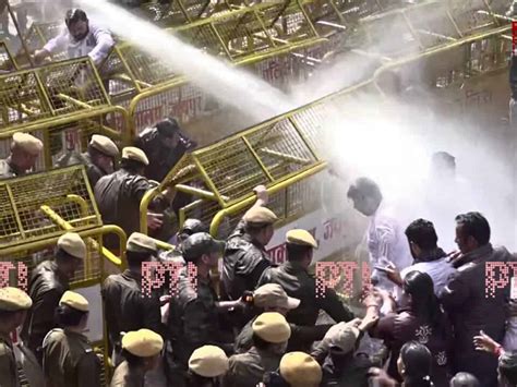 Rajasthan Water Cannons Disperse Congress Workers Protesting At Cms