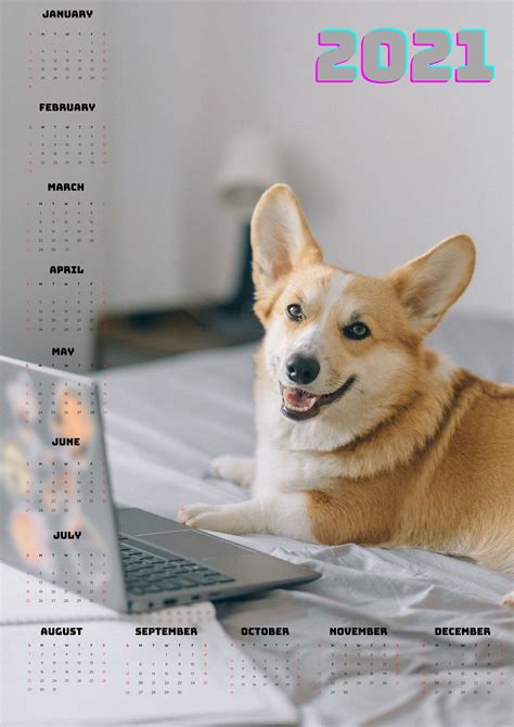 Corgi Wall Calendar 2021 Corgi Calendar Printable Etsy