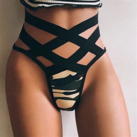 Femmes Lingerie G string Imprimé Slip Sous Vêtements Culottes T string Strings Knick Vert vert