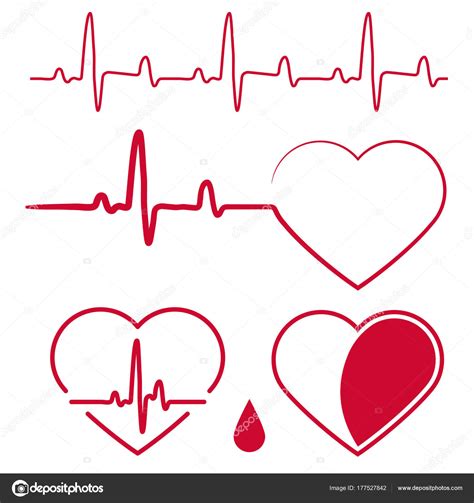 Ondas De Cardiograma Cardíaco Gráfico De Latidos Del Corazón Signo Rojo Pulso De Una Línea