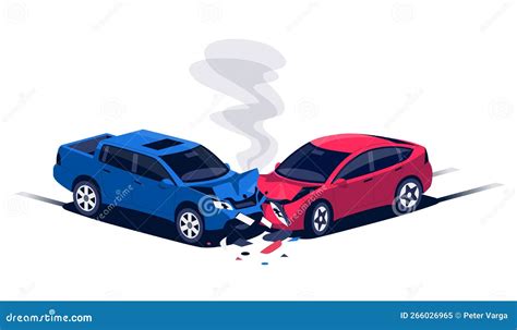 Two Car Collision Crash Accident Isolated On White Cartoon Vector ...