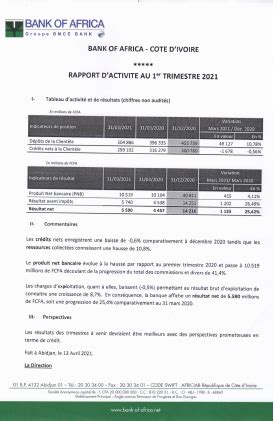 Rapport d activité au 1er trimestre 2021 BOA CI Abidjan net Documents