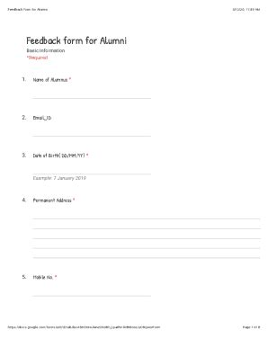 Fillable Online Feedback Form For Alumni Fax Email Print Pdffiller