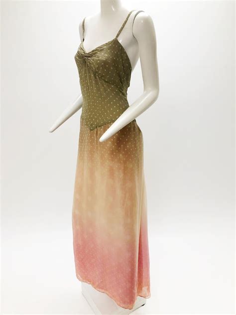 1970 Bill Blass Ombré Polka Dot Silk Chiffon Gown In Taupe And Pink For