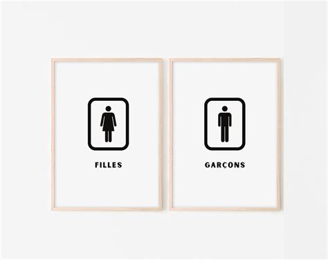 Affiche Toilettes Filles Gar Ons Poster Minimaliste Wc Et Etsy