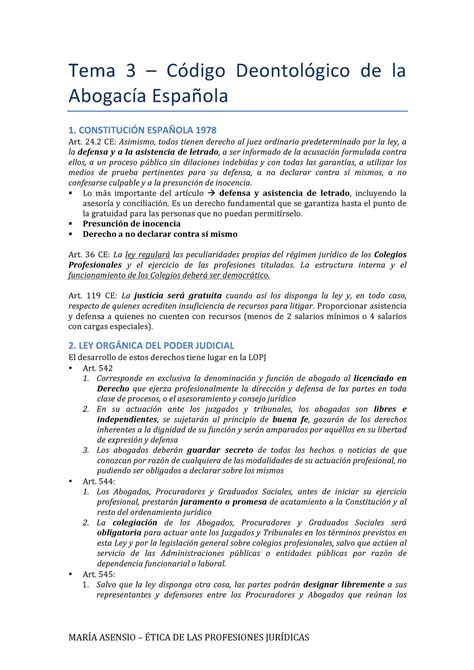 Tema 3 Código Deontológico De La Abogacía Española Tema 3 Código