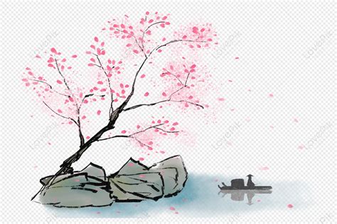 Chinese Style Ink Landscape, Blossom Pink, Pink Water, Light Pink PNG White Transparent And ...